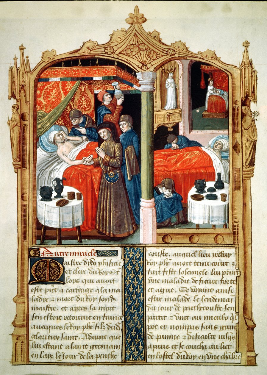 Fr 2829 fol.90 Mirakler ved graven til St. Louis, fra Le Livre des Faiz de Monseigneur Saint Louis av French School