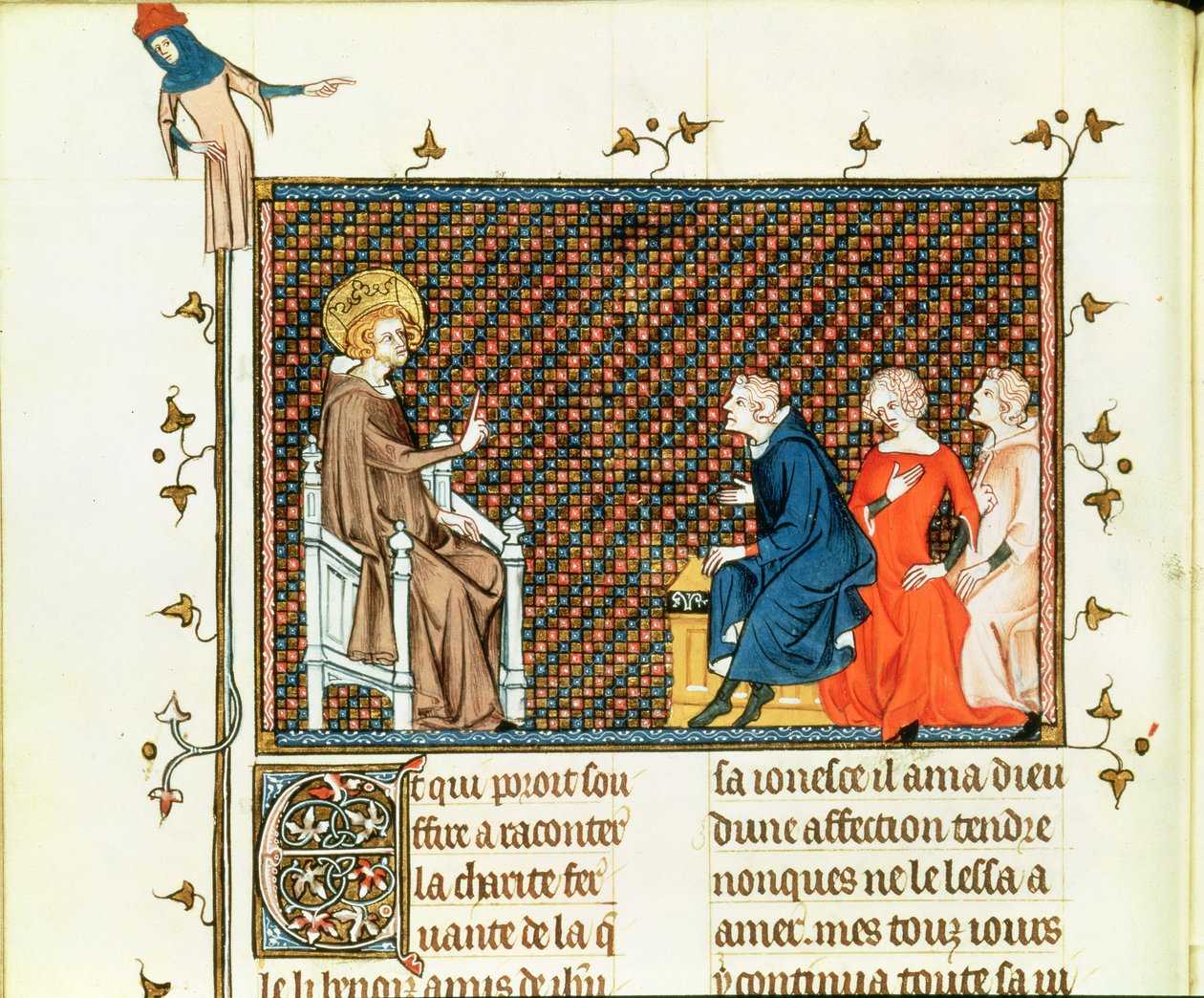 Fr. 5716 fol.44 St. Louis lærer sine barn, fra Life and Miracles of St. Louis, ca. 1330-40 av French School
