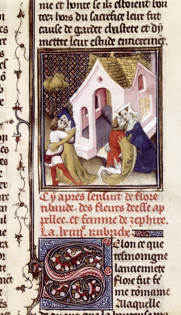 Fr 598 f.97 Prostituerte med klienter, fra Des Claires et Nobles Femmes, av Giovanni Boccaccio (1313-75) ca. 1403 av French School