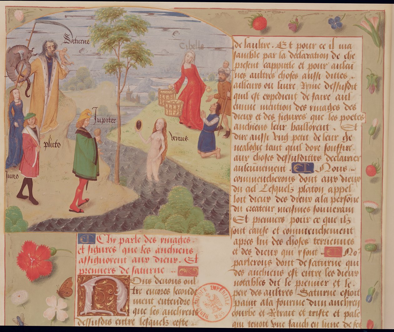 Ms Fr 9197 Fol.157 Olympus med Saturn, Pluto, Juno, Venus, Jupiter og Cybele, fra Livre des Eschecs DAmour av French School
