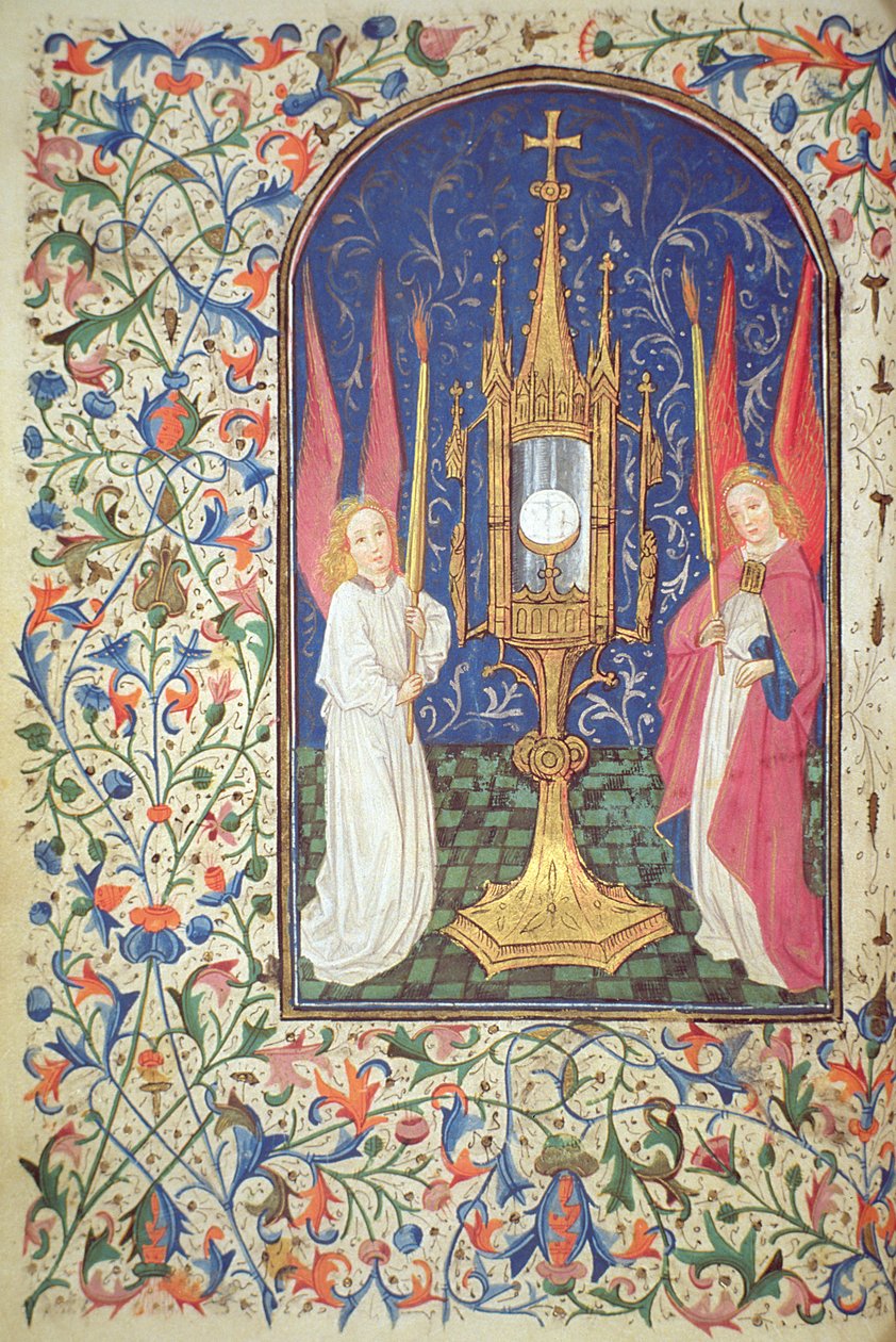 Ms Gen 288 f.38v Det hellige sakrament og to engler, ca. 1460 av French School