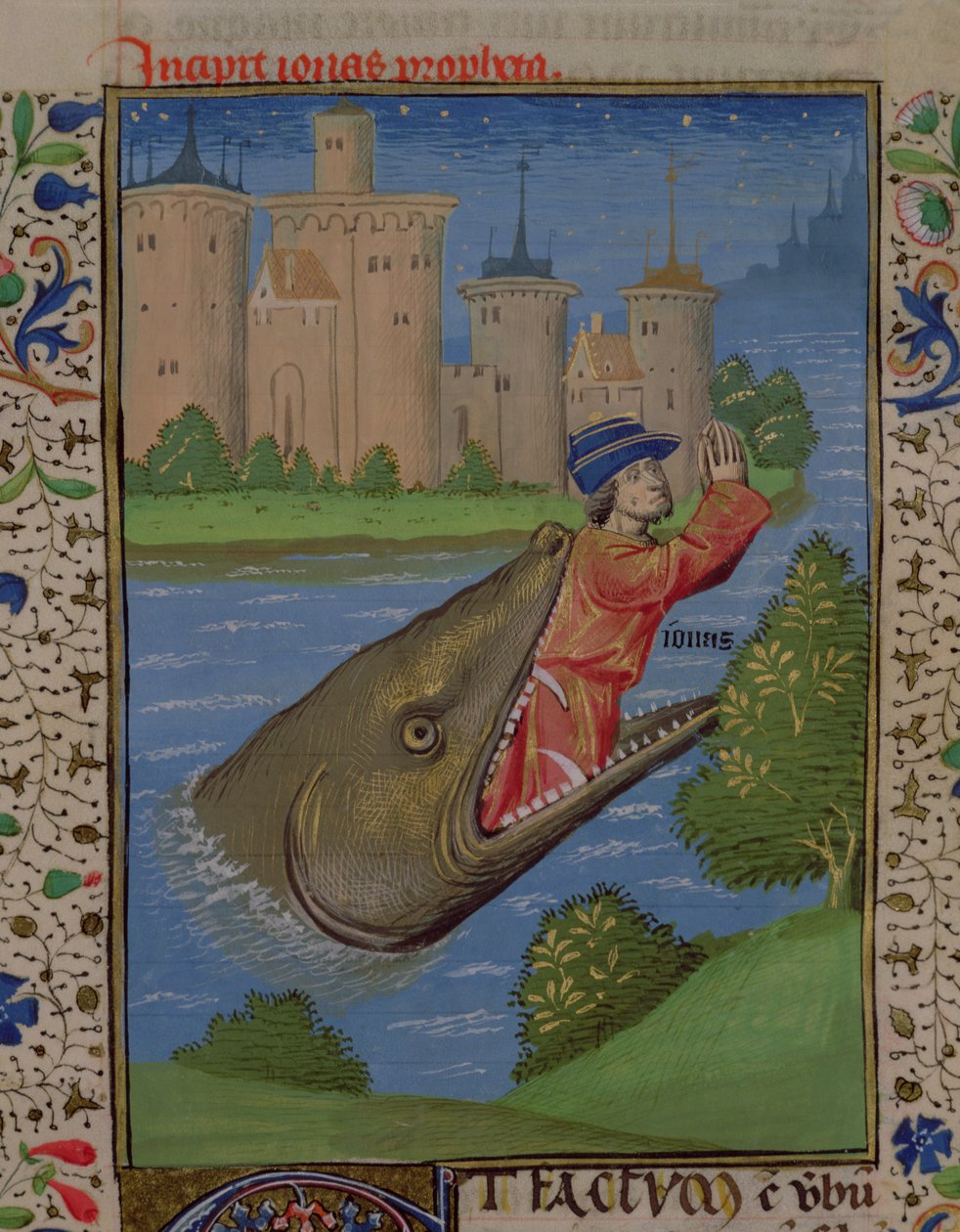 Ms H 7 f.111r Jonah and the Whale, fra Bibelen til Jean XXII av French School