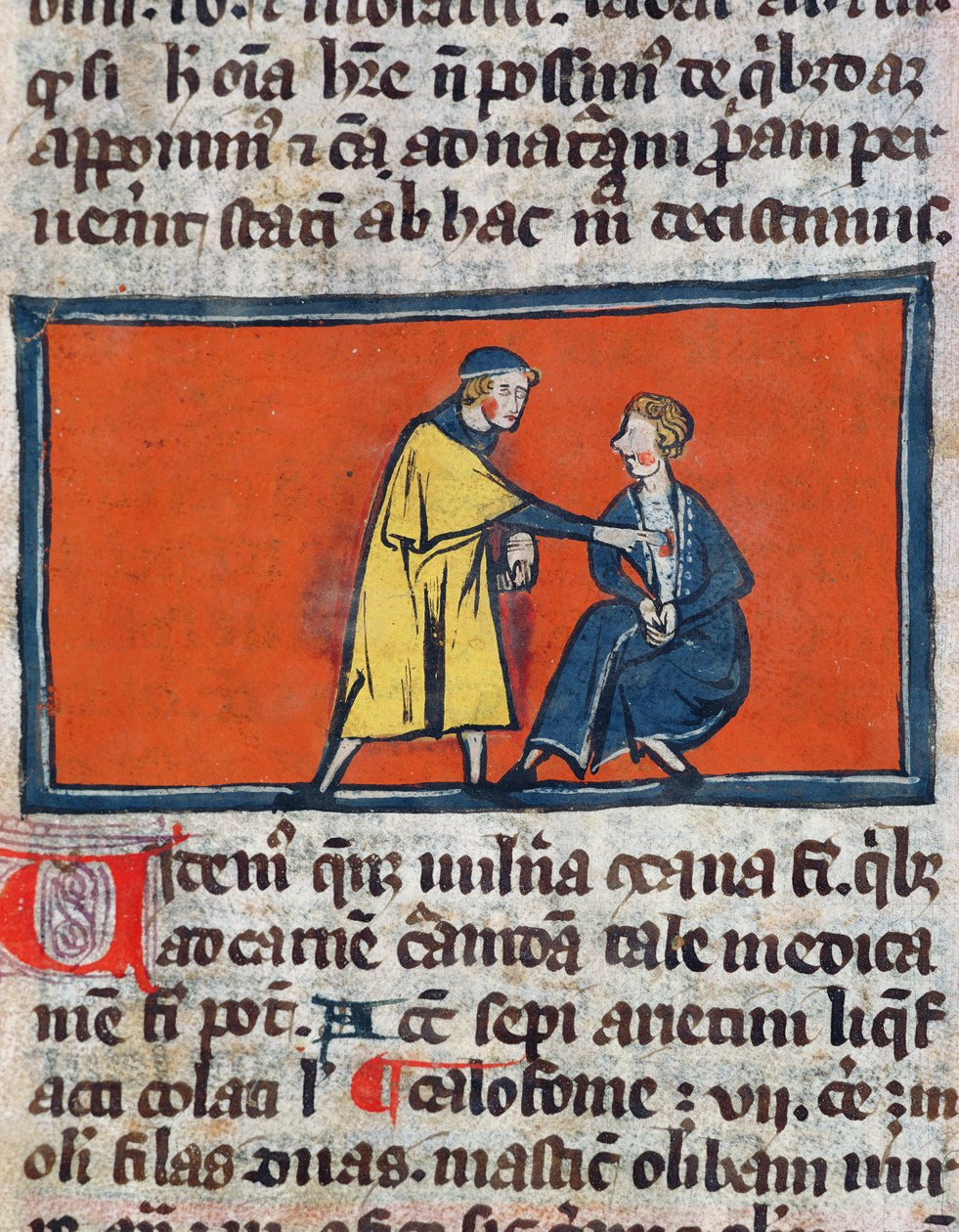 Ms H 89 En lege som legger salve på pasientens sår, fra en utgave av Book of Surgery av Rogier de Salerne av French School
