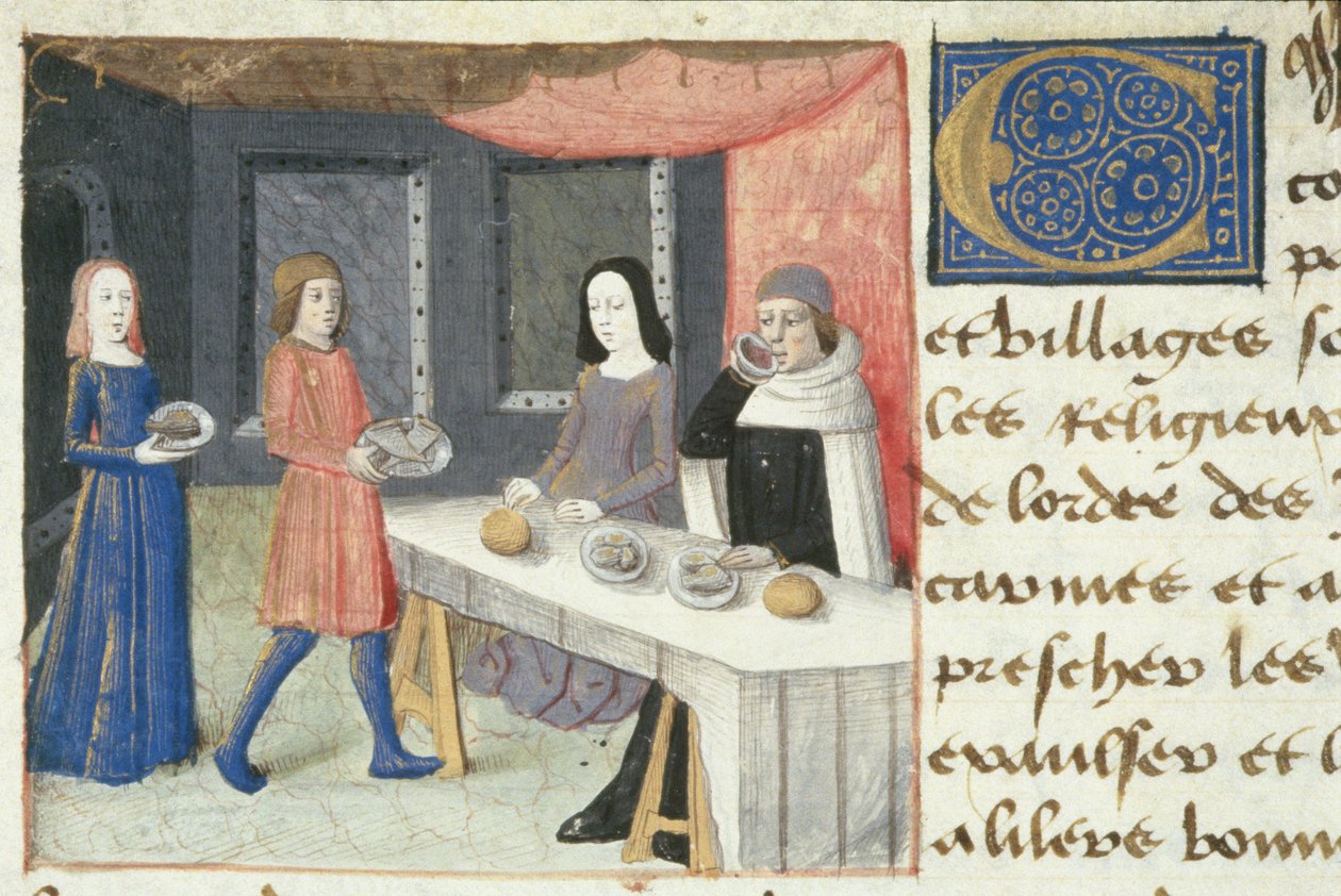 Ms Hunter 252 f.173v Meal, fra Les Cent Nouvelles Nouvelles, 1462 av French School