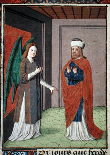 Ms Hunter 368 f.17v Angel, ca. 1460 (vellum) av French School