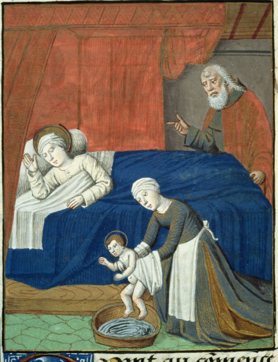 Ms Hunter 36 f.10v The Nativity of the Blessed Virgin Mary, fra Vita Christi, av Ludolf av Sachsen, ca. 1300-7778 av French School