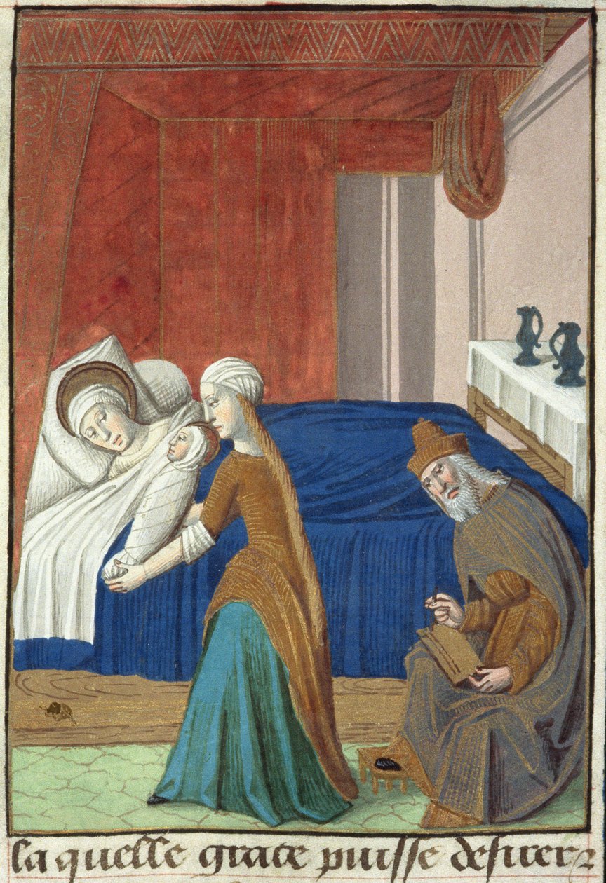 Ms Hunter 36 f.31v The Birth of John the Baptist, fra Vita Christi, av Ludolf av Sachsen, ca. 1300-7778 av French School