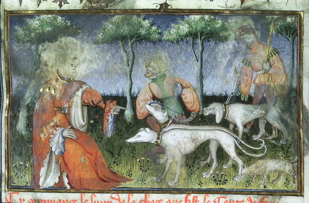 Ms Hunter 385 f.3r Hunting, fra Jaktboken av Gaston de Foix av French School