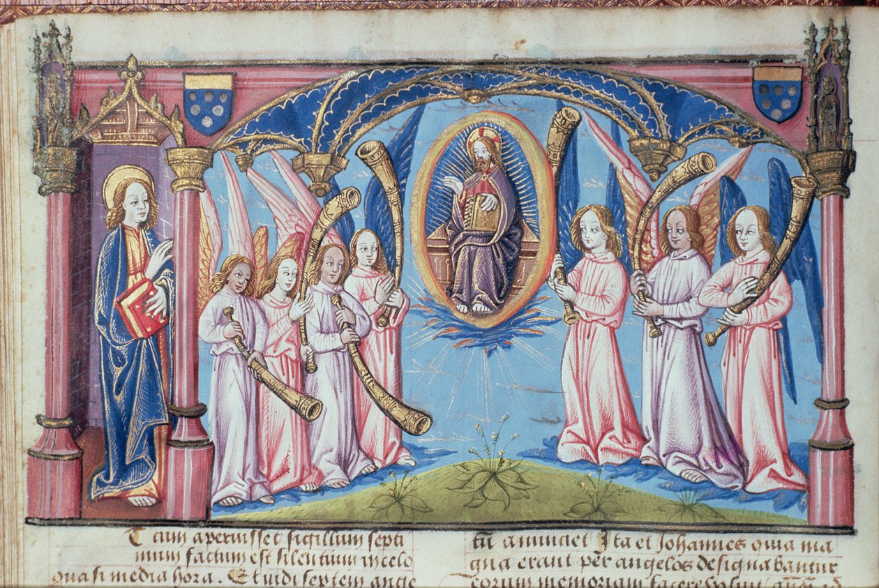 Ms Hunter 398 v.2.18 f.17v Angels, fra Apocoalypsis S. Joannis av French School