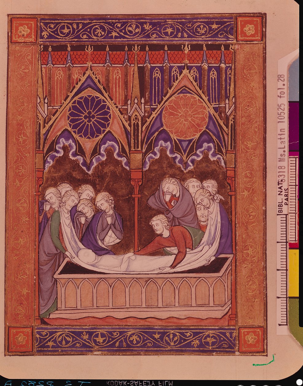 Ms Lat 10525 Fol.28 The Burial of Jacob in Canaan, from the Psalter of St. Louis, c.1258-70 av French School