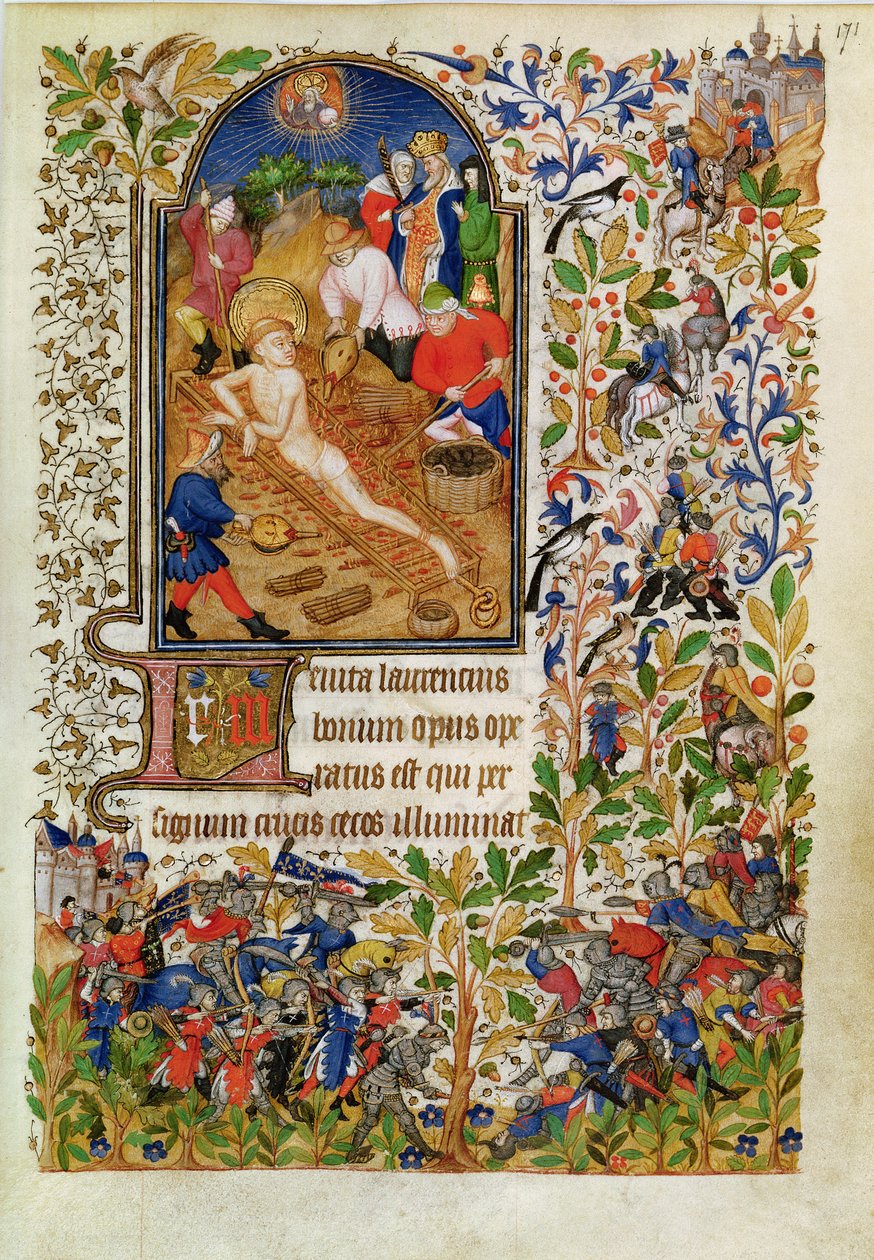 Ms Lat 1156b fol. 171 The Martyrdom of Saint Lawrence, fra Hours of Marguerite dOrleans, ca. 1426 av French School