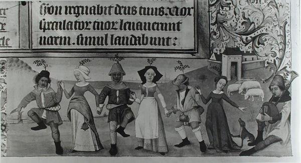Ms Lat 1173 f.20 Pastoral Dance, from the Hours of Charles dAngouleme, ca. 1480 av French School