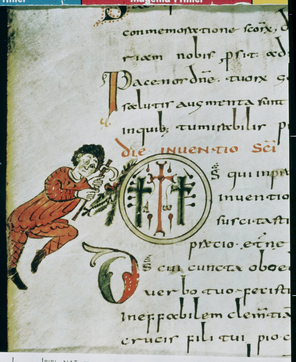 Ms Lat 1248 fol.76v Historikert initial O, fra Sacramentary of Gellone av French School