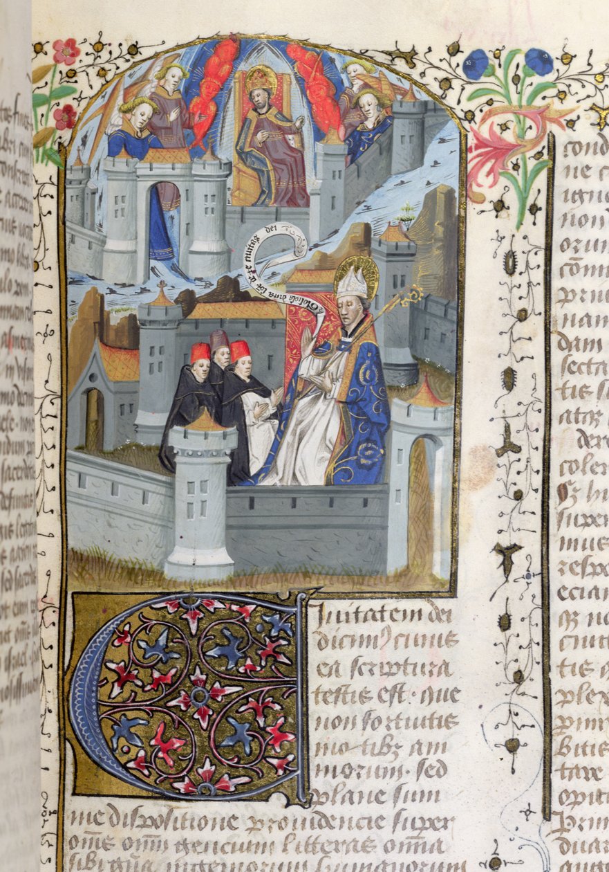 Ms Lat 592 f.127 Jerusalem og Babylon, fra La Cite de Dieu av St. Augustine av French School
