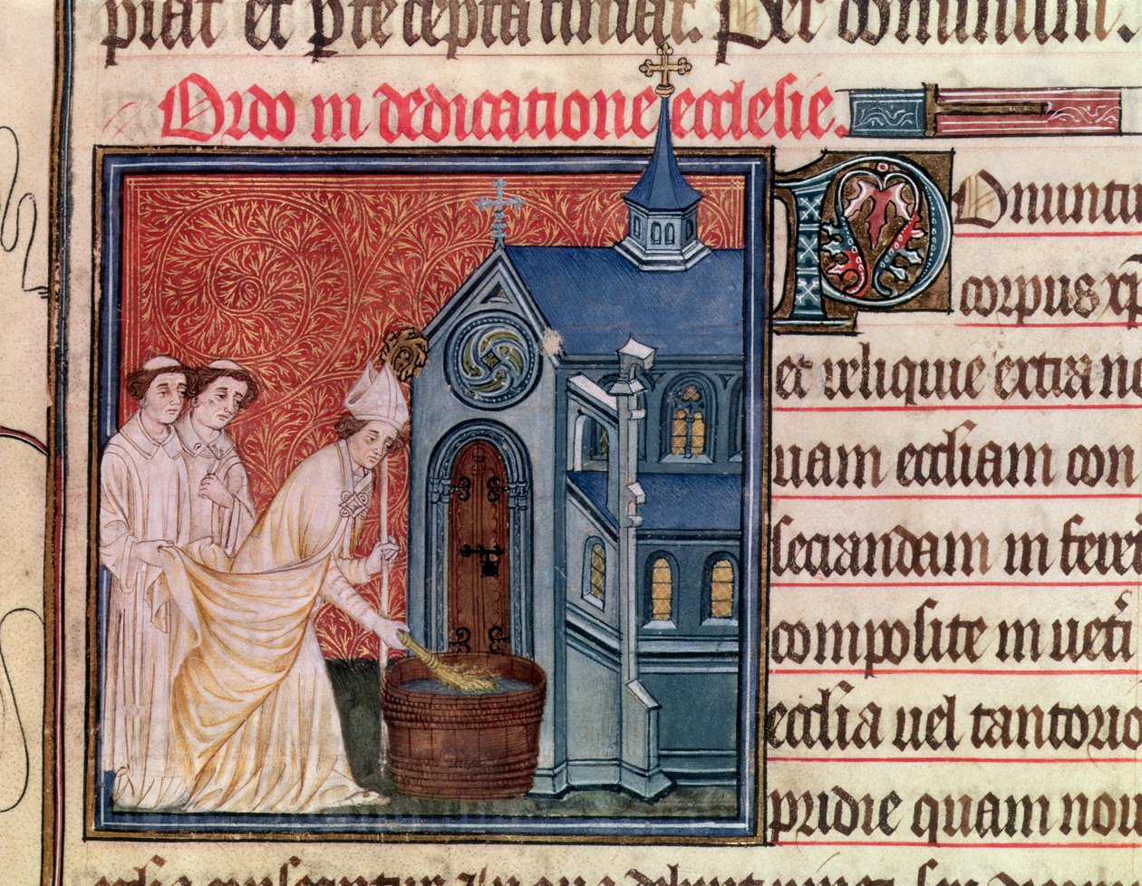 Ms Latin 962 Fol.63 Biskop innvier en kirke, fra pontifical of Sens av French School