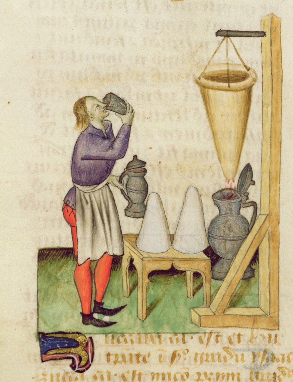 Ms. A Treatise on Herbs av Dioscorides, fol.142r Making Alcohol av French School