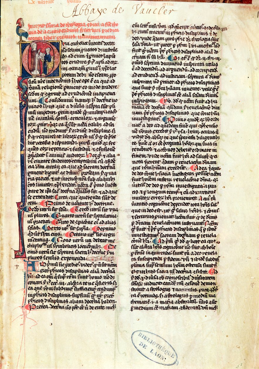 Ms de Vauclair 160 Fol.1 Side fra Somme de Theologie av St. Thomas Aquinas (1225-74) av French School