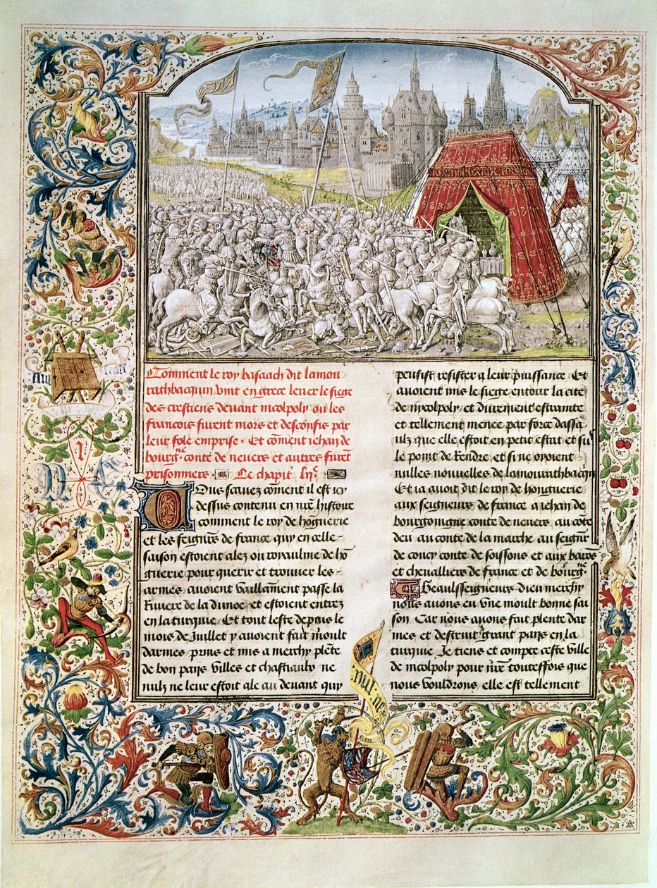 Ms t.4 fol.230 Slaget ved Nicopolis i 1396, faksimile av Breslau-manuskriptet, fra Froissarts Chronicle, 1472 av French School