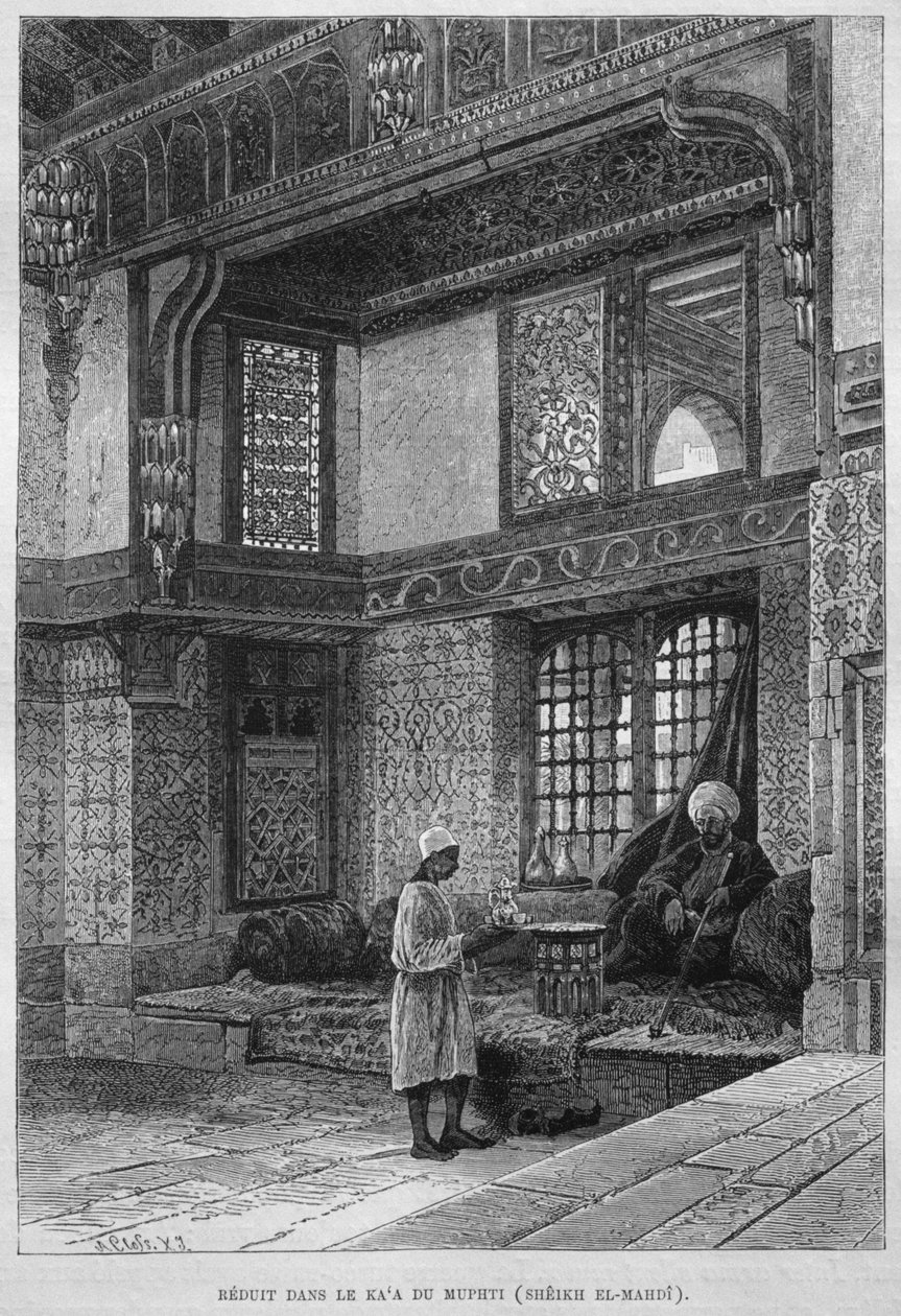Mufti-hus, Qaa, fra LEgypte av Georg Moritz Ebers (1837-98), 1881 (bw-gravering) av French School
