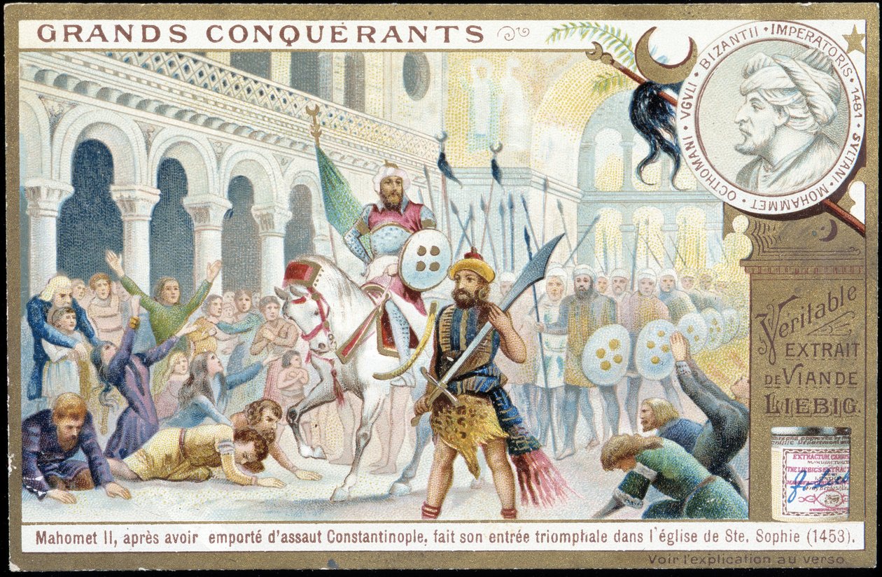 Muhammad II: den triumferende inngangen til kirken St. Spohie, Konstantinopel - chromo. Liebig av French School