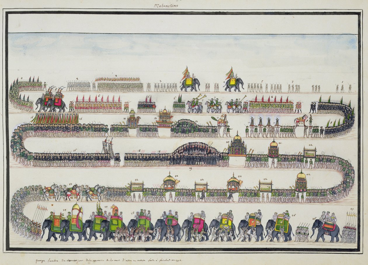 Muharram-seremoni, Faizabad, 1772 fra The Gentil Album, utgitt i 1774 av French School