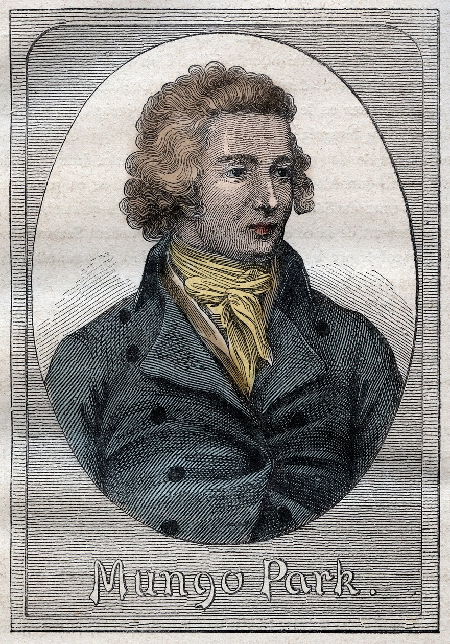 Mungo Park, skotsk oppdagelsesreisende - Portrett av Mungo Park (1771-1806), skotsk oppdagelsesreisende - illustrasjon fra "The Great Mariners of the 18th century"" av French School
