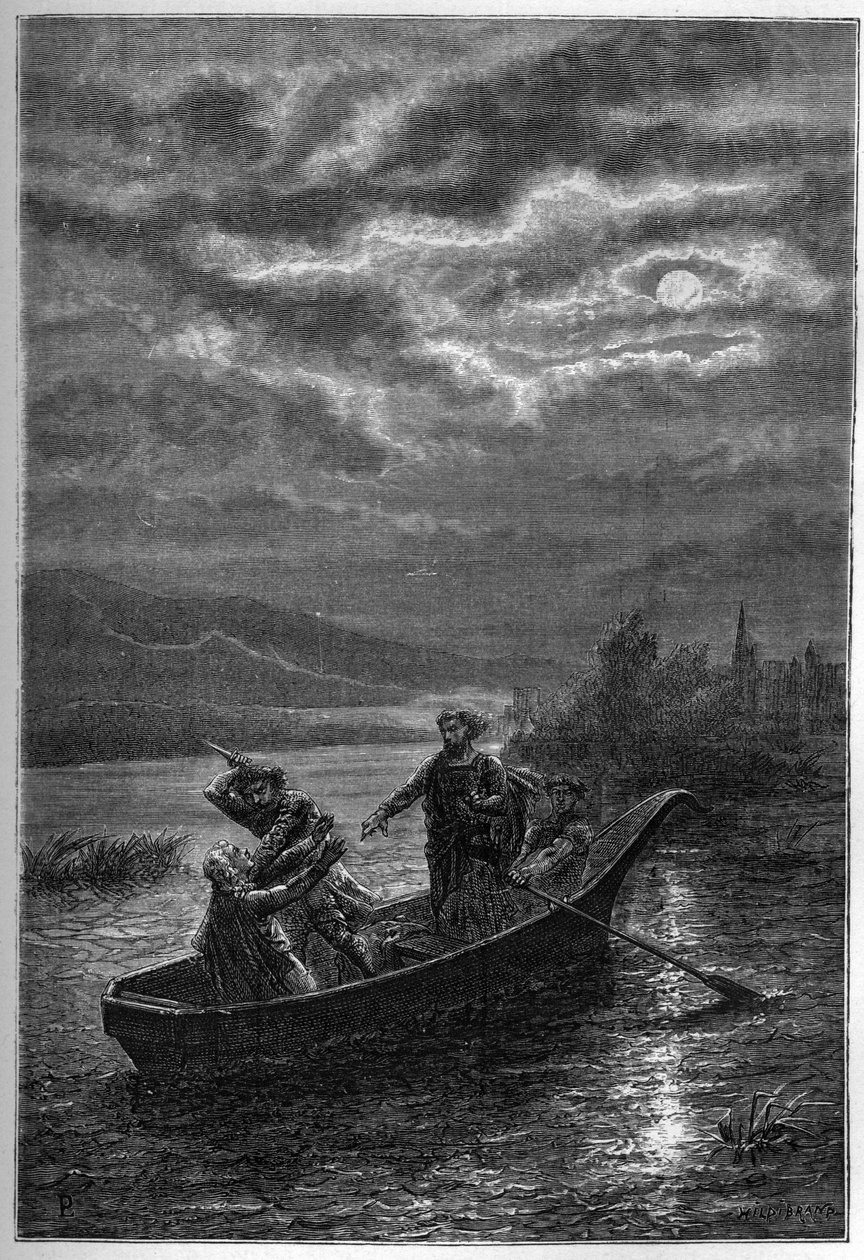 Mordet på prins Arthur I (1186-1203) hertugen av Bretagne, av John Lackland i Rouen (Frankrike), i 1203 - Mordet på Arthur I (1186-1203), hertugen av Bretagne, av kong John Lackland (1167-1216) a Rouen i 1203 - gravering i "L