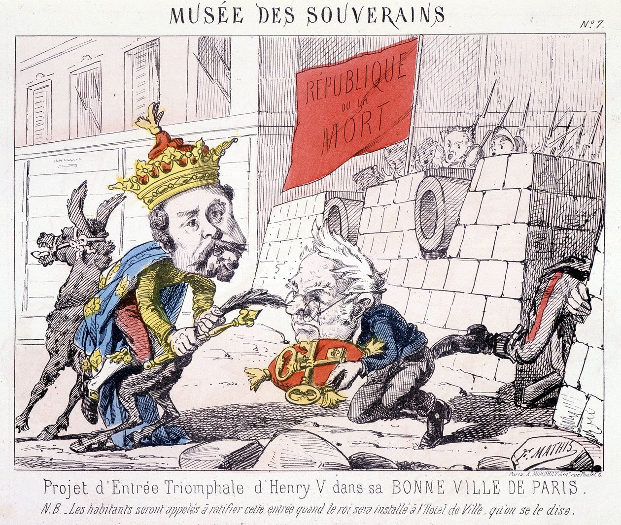 Musée des Souverains - Prosjekt for den triumferende inngangen til Henri V til hans gode by Paris (Thiers ga ham nøklene til Paris forsvart av borgere som bærer et flagg skrevet "République ou la mort"). av French School