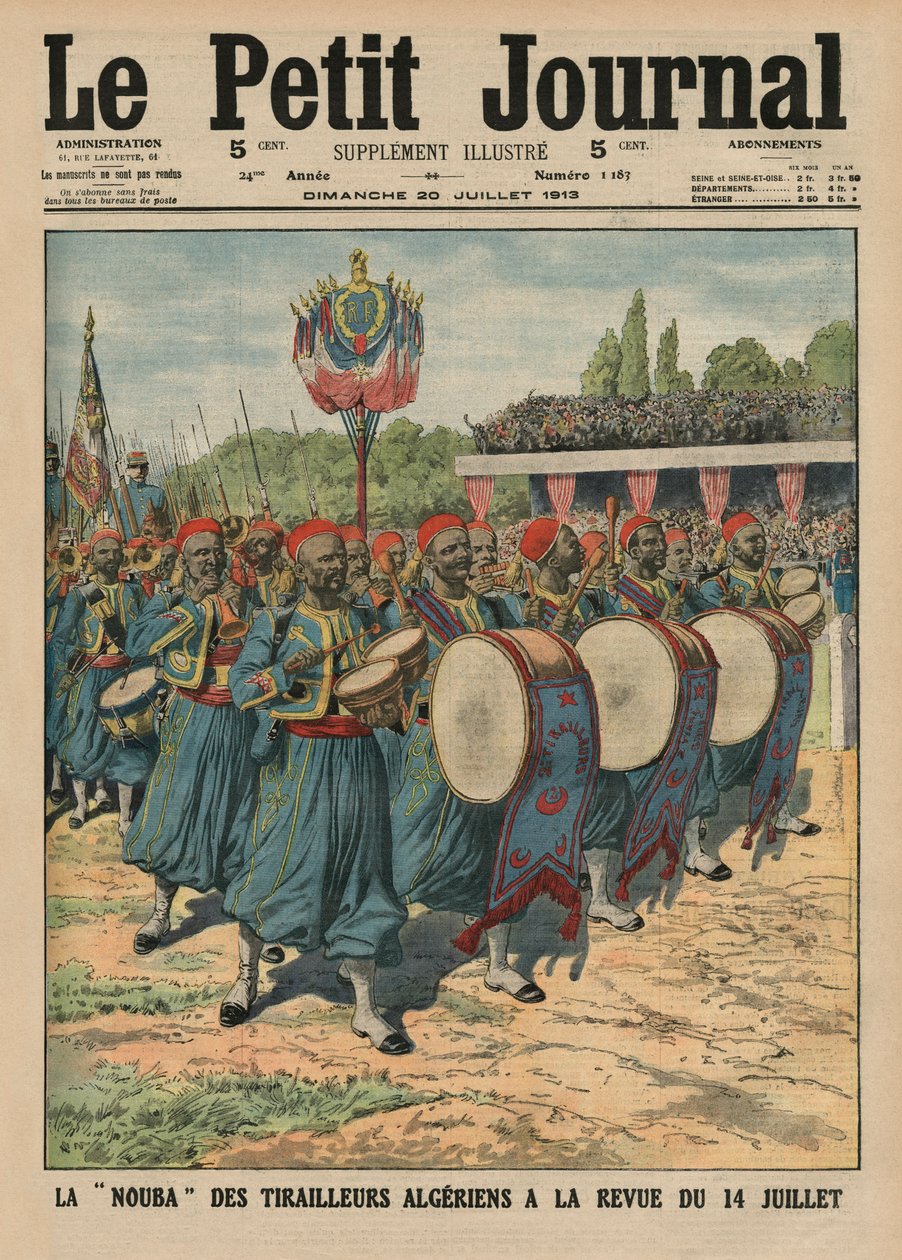 Musikalsk del av de algeriske infanterister som paraderer ved gjennomgangen av 14. juli, illustrasjon på forsiden fra 