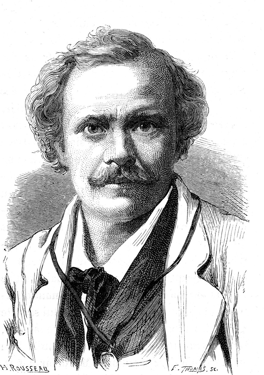 NADAR (Gaspard Felix TOURNACHON) (1820-1910), fransk forfatter, tegneserieskaper, flyfart og fotograf. Gravering 1867 av French School