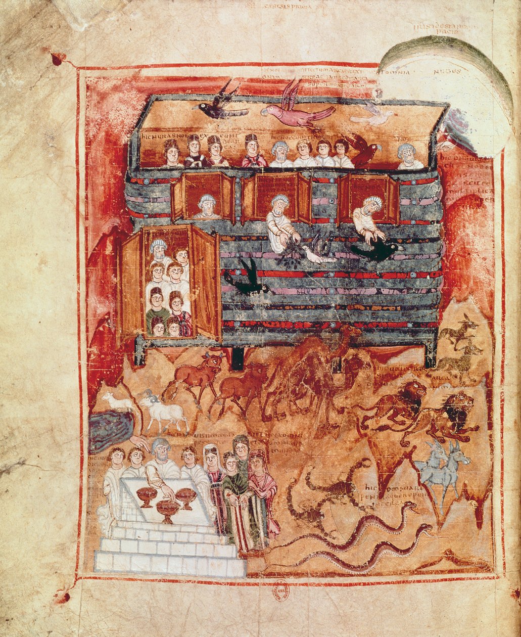 N.A.L 2334 fol.10v Noahs Ark, fra De Tours Pentateuch av French School