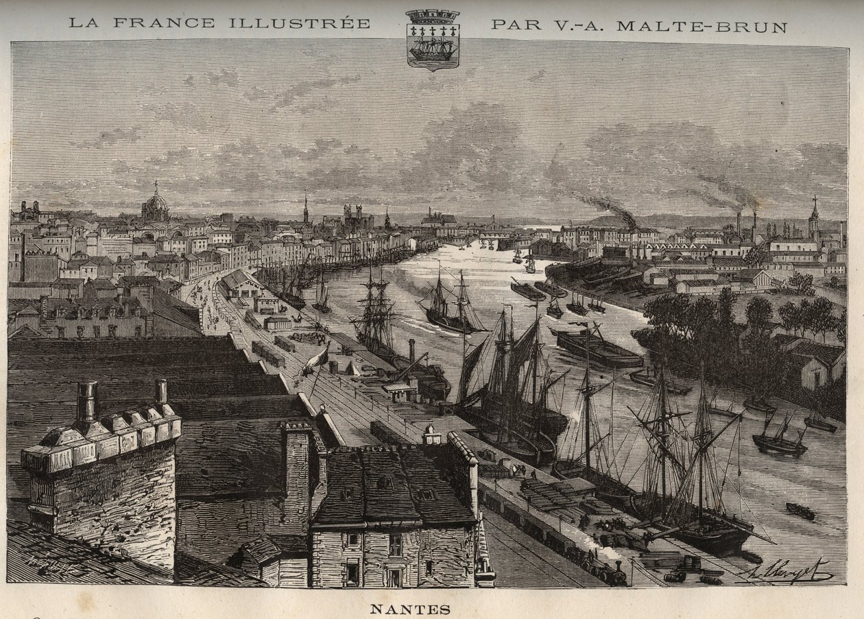 Nantes - Loire-Atlantique - gravering i "La France illustrée: geografi, historie, statistisk administrasjon" av VA Malt-Brown. 1884 av French School