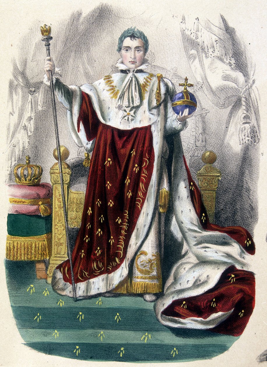 Napoleon 1. i kroningsdrakt - i "History of France in prints", sent på 1800-tallet av French School