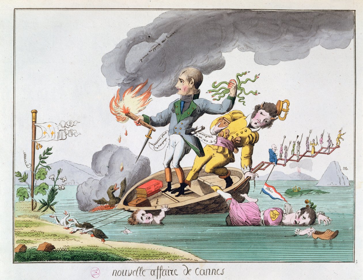 Napoleon Bonaparte (1769-1821) gikk i land nær Cannes da han kom tilbake fra Elba i 1815 av French School