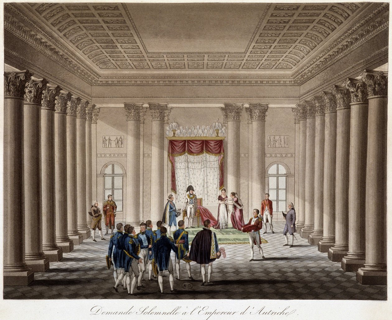 Napoleon spør Marie Louise i ekteskap med keiseren av Østerrike - i "" Historisk historie om krigen mellom Frankrike og Østerrike i 1809"" av French School