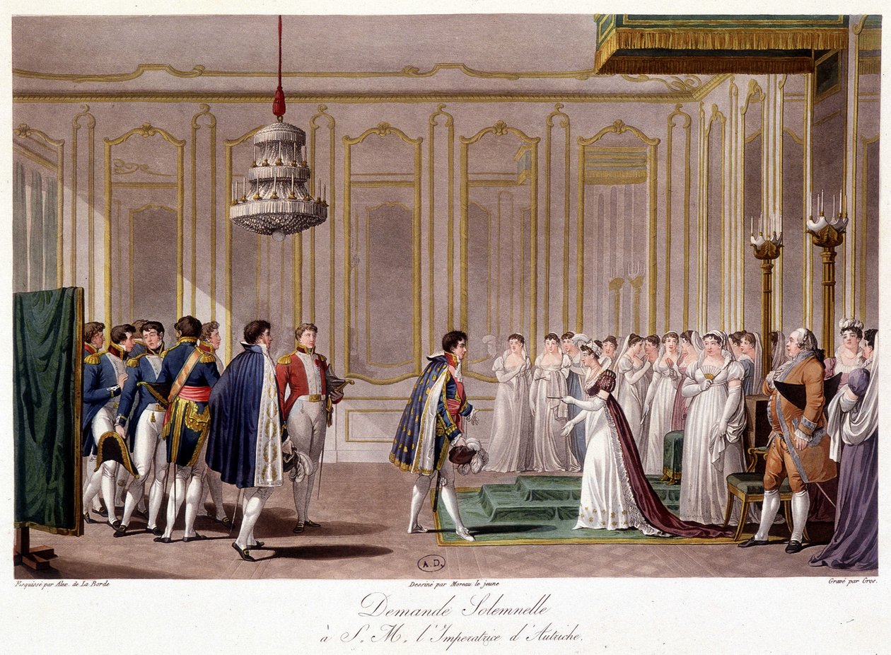 Napoleon spør Marie Louise i ekteskap med imponen av Østerrike - i "" Historisk sammendrag av krigen mellom Frankrike og Østerrike i 1809 "" av French School