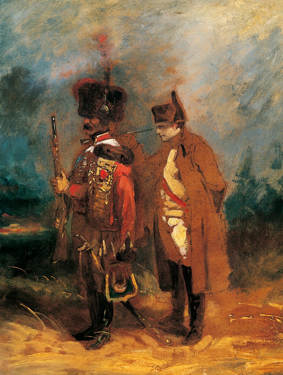 Napoleon under forsvaret av Frankrike i 1814 (olje på lerret) av French School