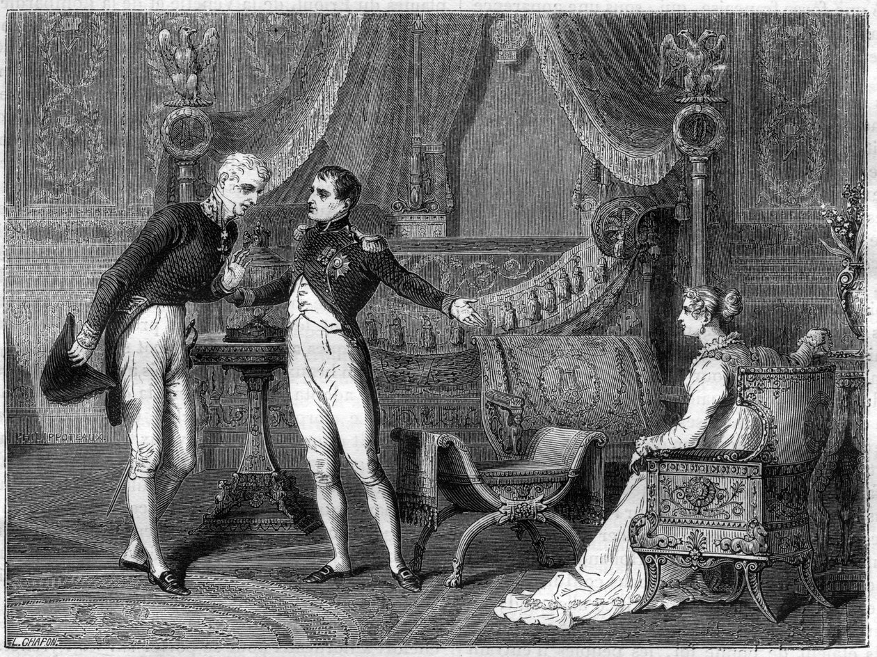 Napoleon, hans kone Marie-Louise og prins Metternich snakker av French School