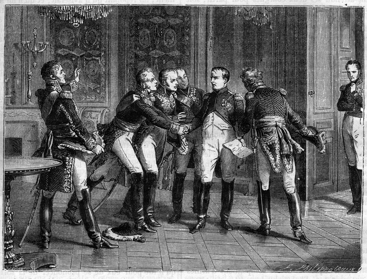 Napoleon tells his Marshals about his decision to abdicate, 6th April 1814 - Napoleon I announces his abdication to the marechals on 6 April 1814 - in “Histoire de l