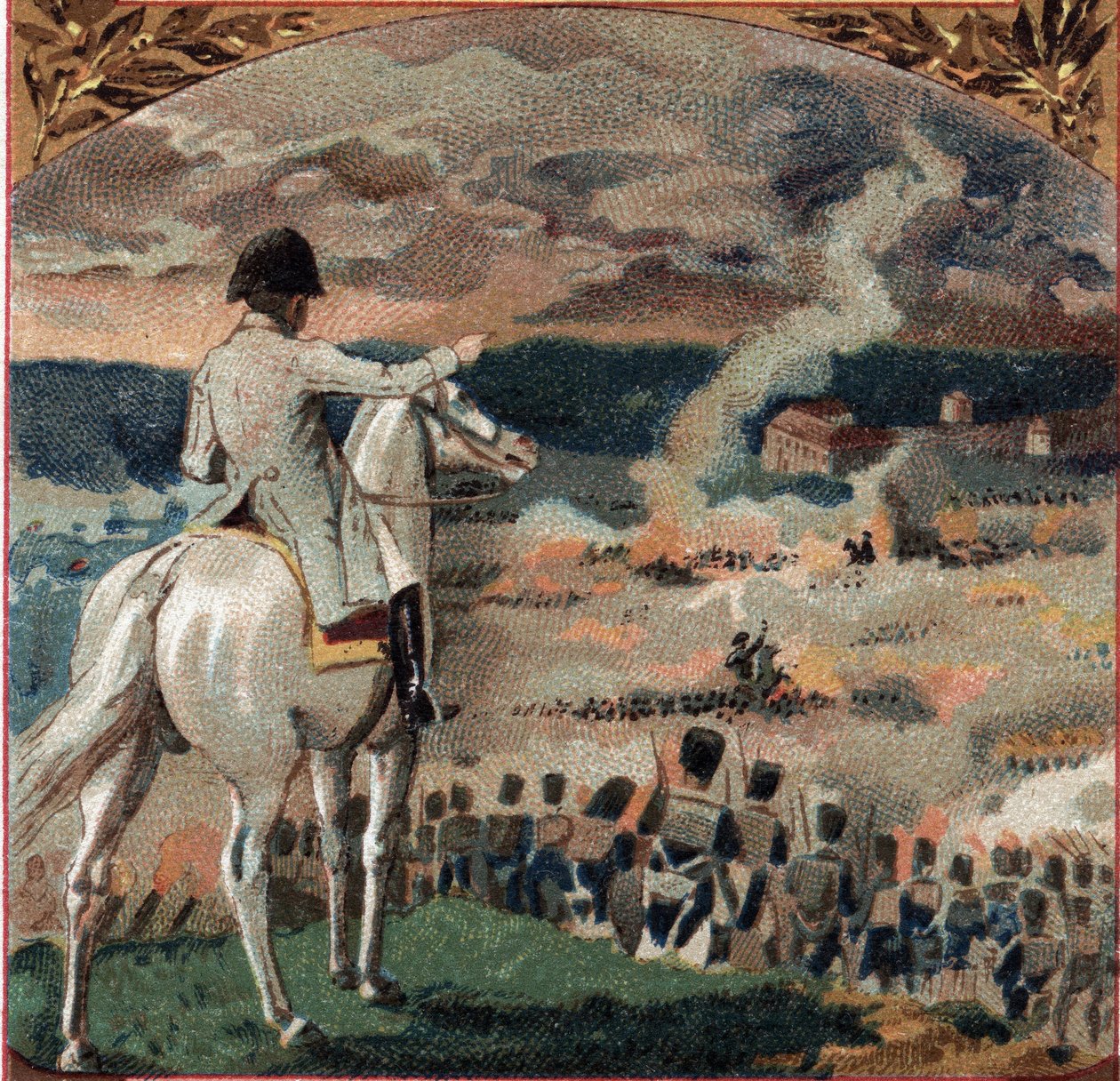 Napoleonskrigene: Napoleon I (1769-1821) observerte slaget ved Brienne-le-Chateau (Brienne le Chateau) (daggry) 29. januar 1814 under det franske felttoget. Den franske hæren beseiret de prøyssiske troppene til general Gebhard Leberecht von Blucher (1742-1 av French School