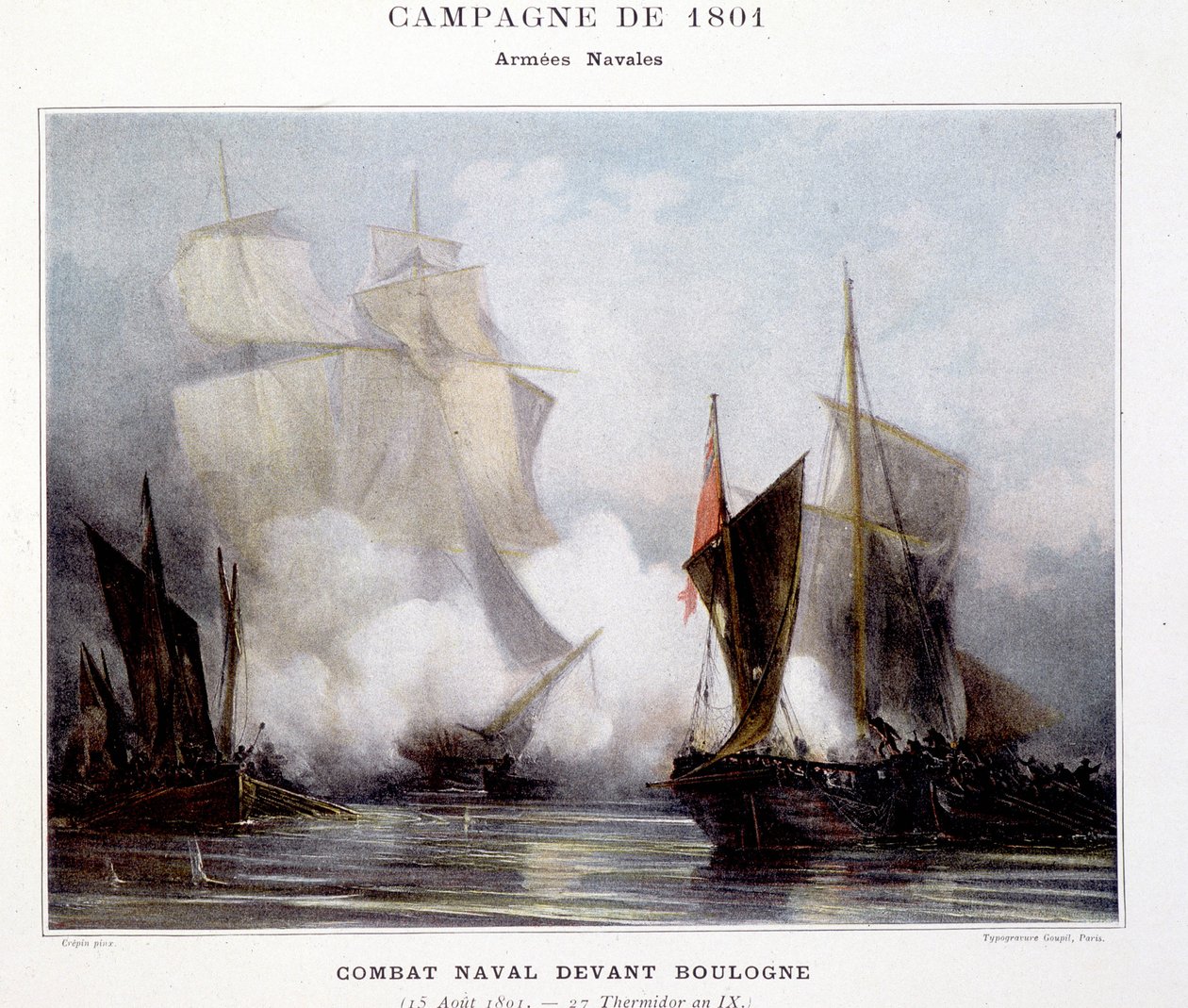 Sjøkamp foran Boulogne - i "" Sjøkampene til Napoleon"" av French School