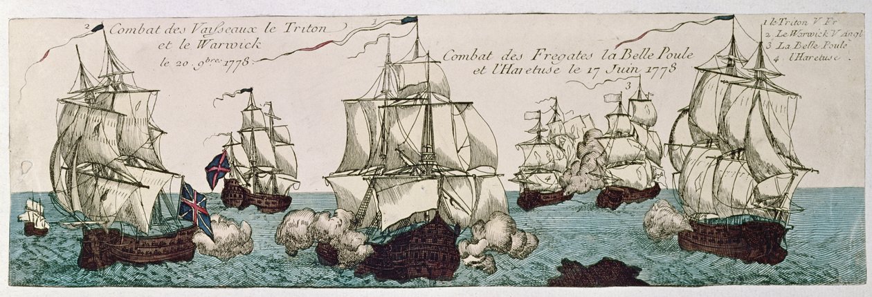 Marineengasjementer mellom den franske og engelske flåten under den amerikanske revolusjonen i 1778 av French School