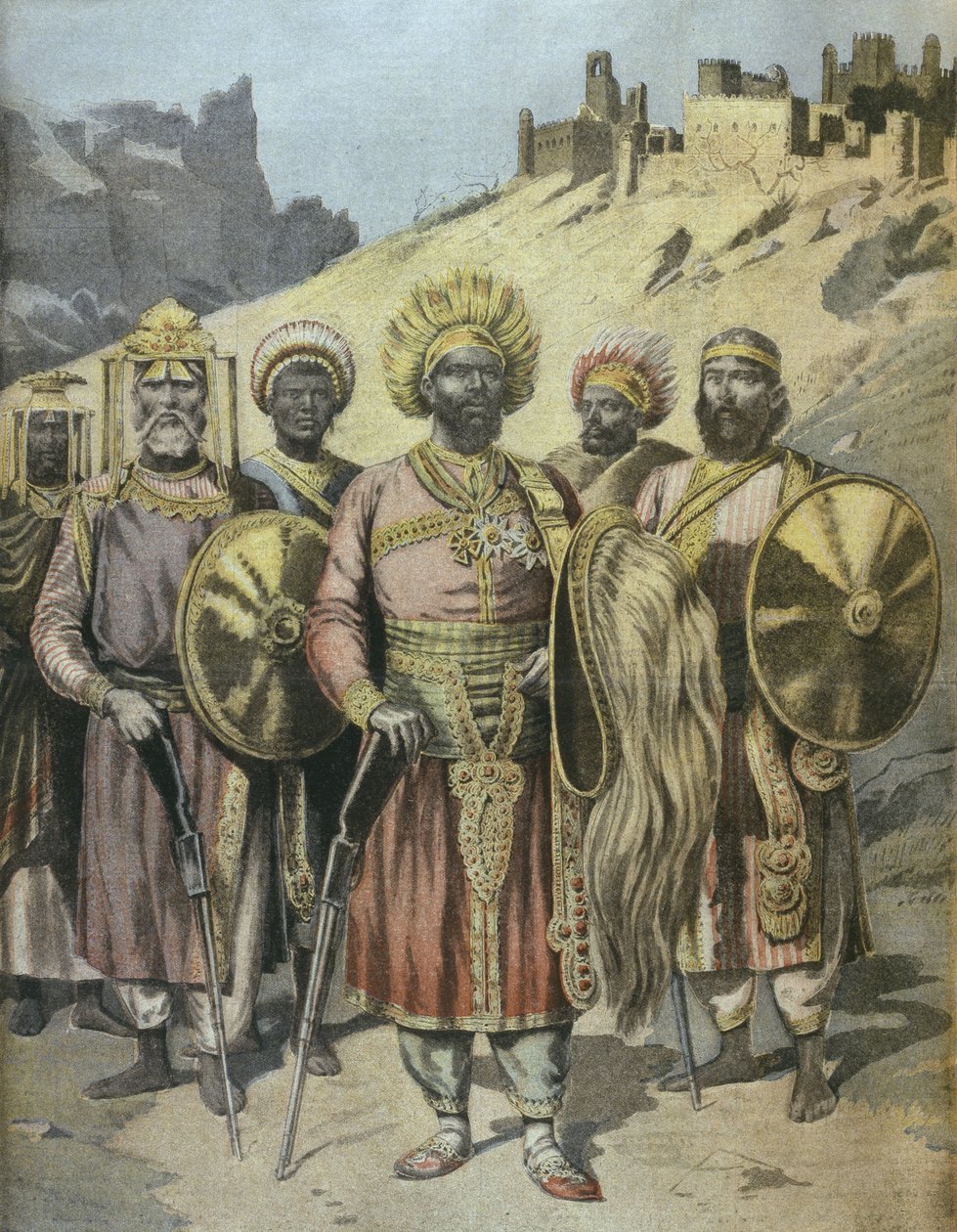 Negus of Abyssinia, Menelik II (1844-1913) illustrasjon fra Le Petit Journal, november 1895 av French School