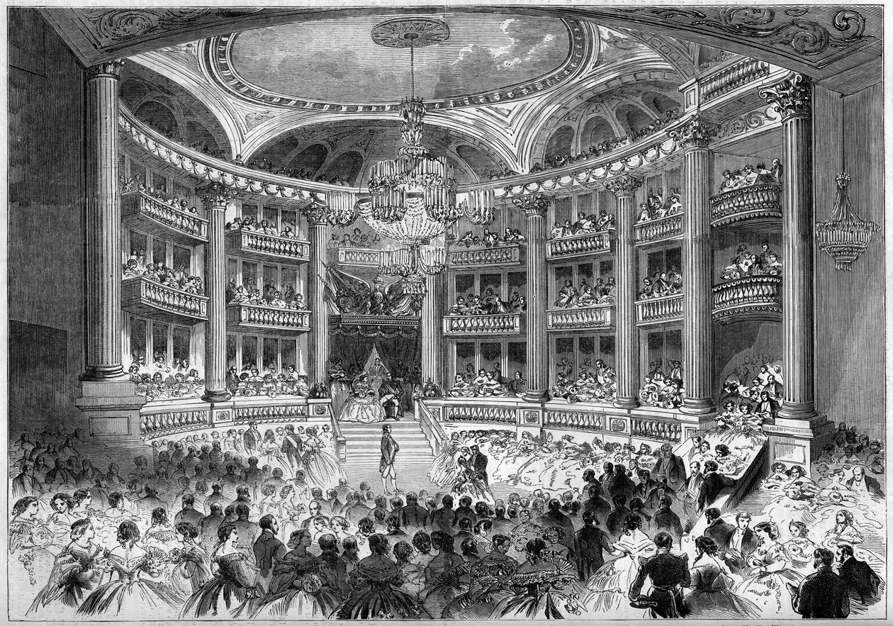Nyklassisk arkitektur: utsikt over salen til Grand Theatre of Bordeaux (1773-1780) i anledning ballet gitt for besøket til keiser Napoleon III og imponen Eugenie de Montijo. Bordeaux, Gironde (33) av French School