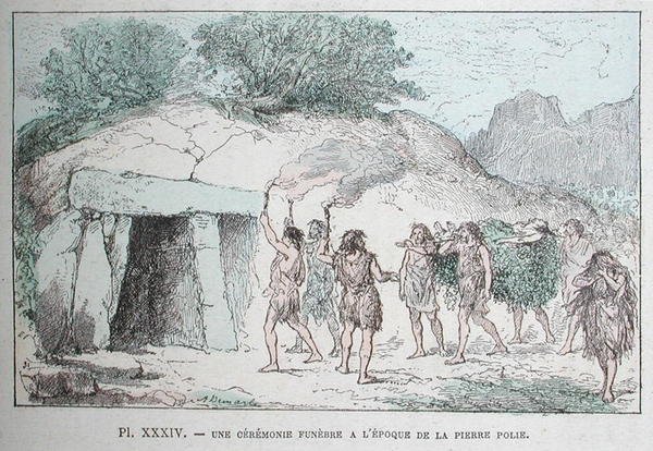 Neolittisk begravelsesrite, illustrasjon fra 