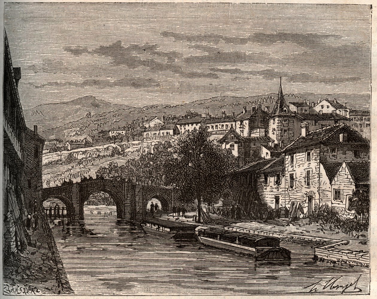 Nerac - Lot-et-Garonne - engraving in “La France illustree: geographie, histoire, administration statistique” by V.A. Malt-Brown. 1884 av French School