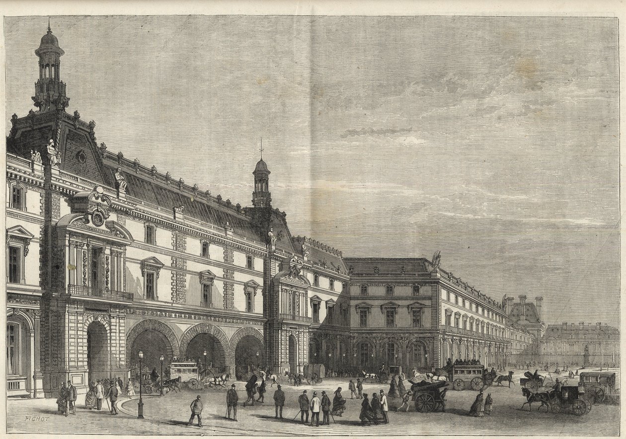 New Buildings of the Tuileries in the Place du Carrousel (engraving) - Le nouveau Louvre - facade du cote de la place du Carrousel et salle des États- engraving of 1869 av French School