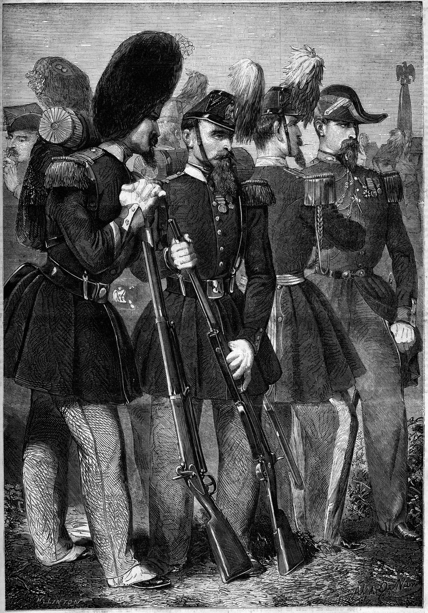 Nye uniformer fra den franske keisergarden i 1860. Gravering i "" Le Monde Illustré"" nr. 165 av 9. juni 1860. av French School