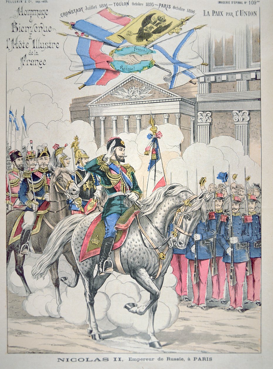 Nicholas II besøker Paris i oktober 1896 (farge litho) av French School