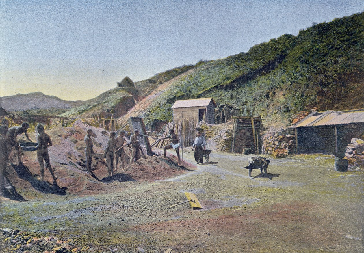 Nikkelgruver på østkysten av Ny-Caledonia, gravert av Gillot, ca. 1900 av French School